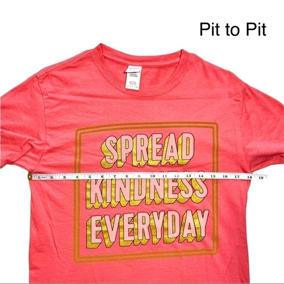 Gildan Coral Pink Gold Glitter Spread Kindness Everyday Graphic T-Shirt Size S - Picture 10 of 15
